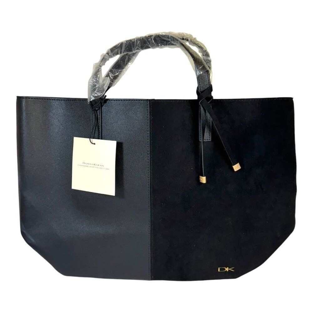 Donna KaranTwo Tone Black Tote Bag Purse Large NEW Dual Texture Design & Handles